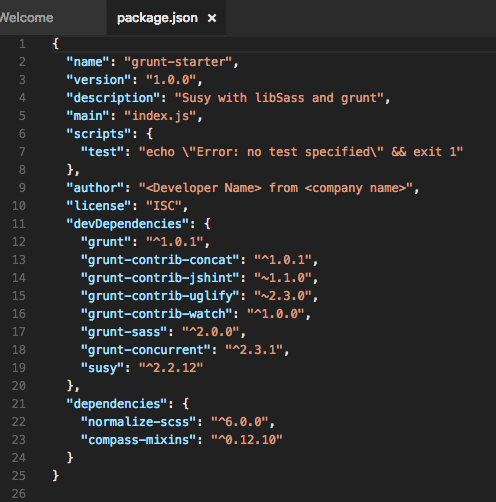 Grunt package.json content